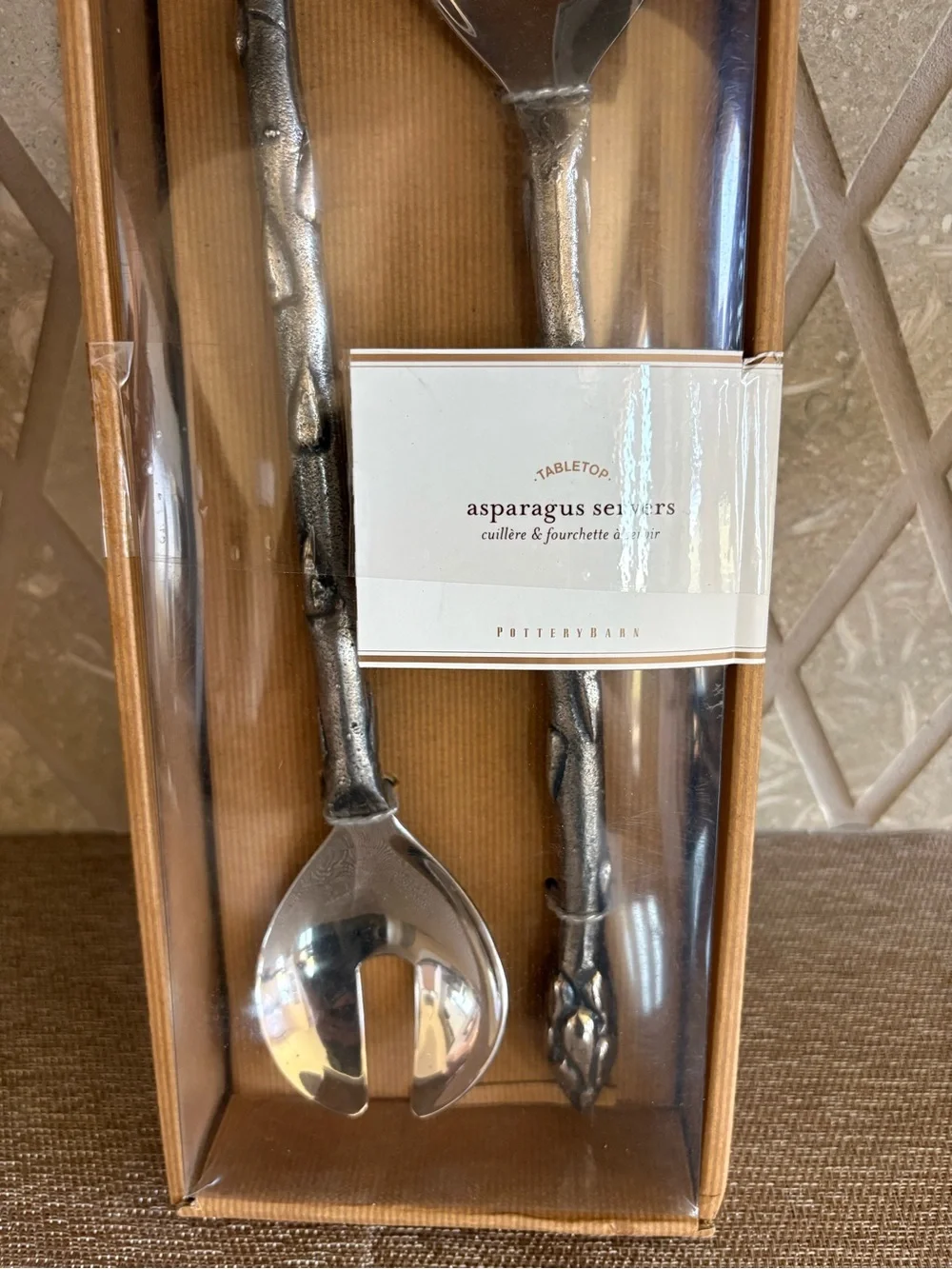 Pottery Barn Large 13.5” Metal Silver Asparagus Servers Tabletop Set Beautiful
